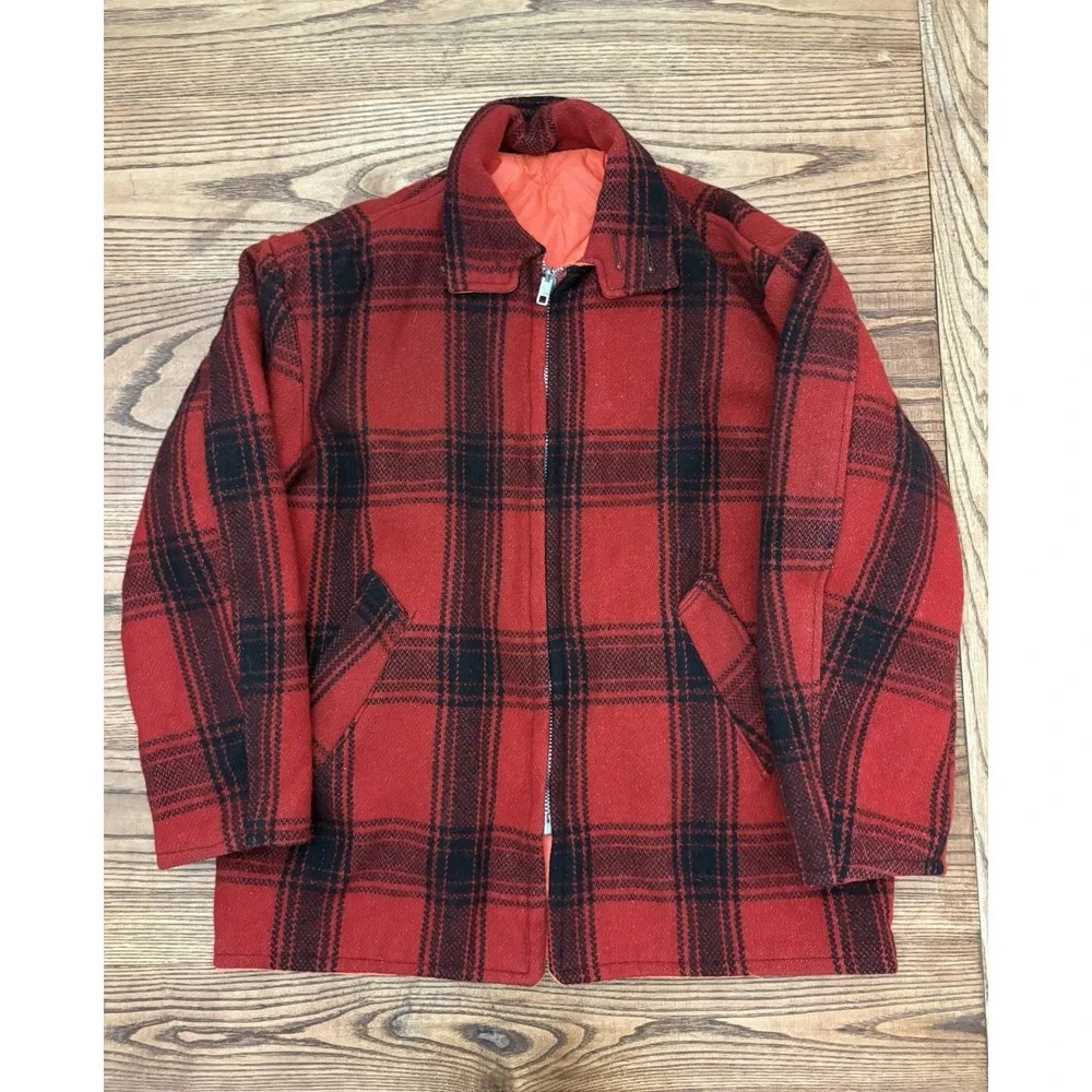 Vintage 60s Buffalo Plaid Wool Reversible Mackinaw Hunting Jacket Men's XL‎